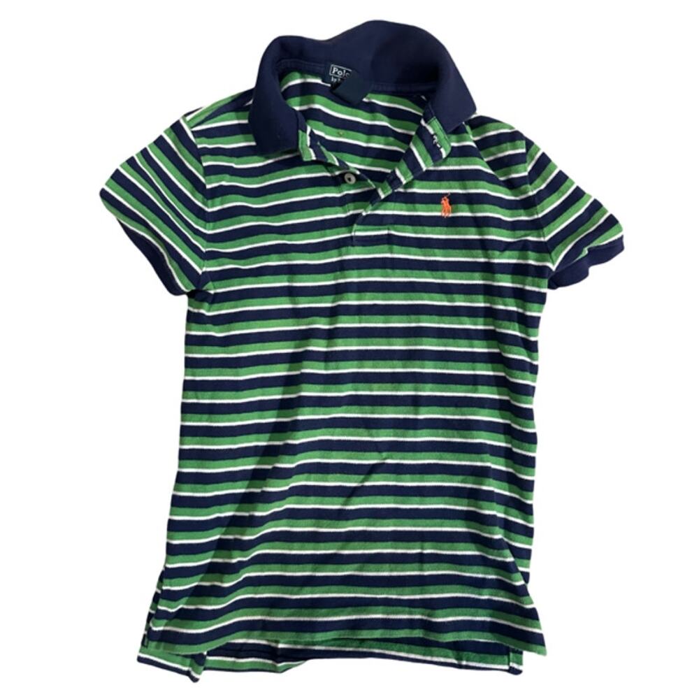 Polo Ralph Lauren Boys Polo Shirt Size 7 Green Blue Striped